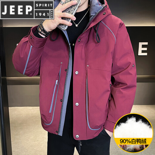 JEEP SPIRIT Пуховик мужской короткий толстый корейский стиль Свободный модный бренд 2025 Зима Новый верх с воротником-стойкой Теплая куртка Куртка вишнёво-красного цвета M
