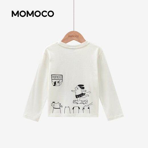 Mamie Maka (MOMOCO) детская одежда, футболка для мальчиков, весна 2026, модная и универсальная детская забавная футболка среднего и большого размера, бежевая 120
