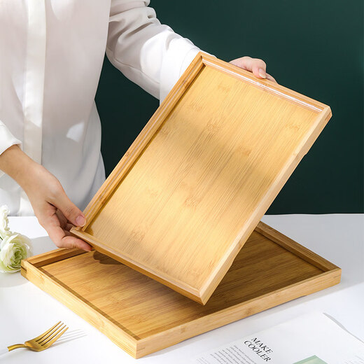 Tuojin Japanese tea set bamboo wooden tea tray household water cup tray rectangular bamboo tray hotel restaurant tray barbecue tray medium size 28*19*2.5cm