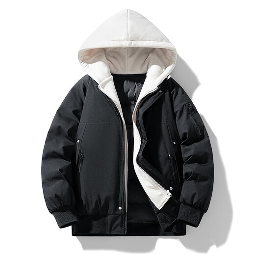 Playboy (PLAYBOY) fake two-piece contrasting color cotton coat for men and women, couple model, winter warm jacket, men's cotton jacket, loose casual bread coat, off-white L