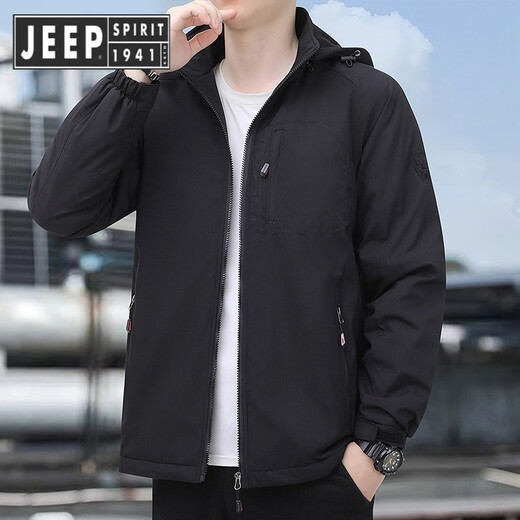 JEEP SPIRIT Jeep Men's Jacket Spring and Autumn Trendy Fashion Casual Loose Large Size Windproof Top Jacket Black M