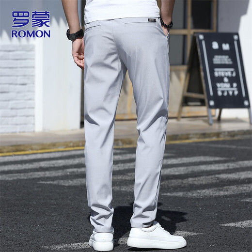 ROMON pants men's winter new men's business casual pants trendy slim commuter straight trousers light gray 29