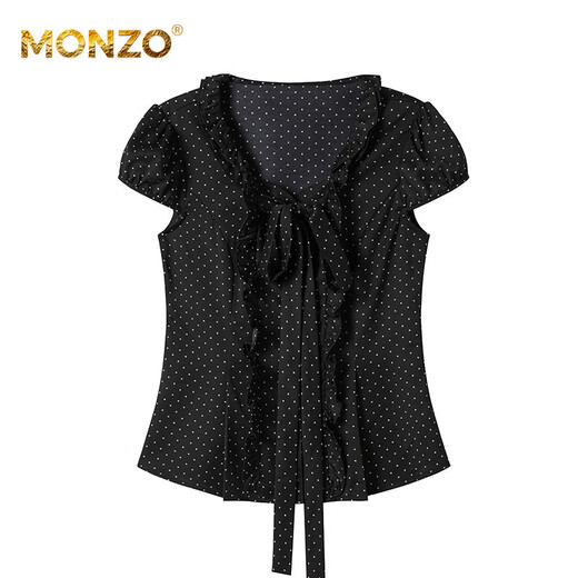 MONZO international high-end brand 2025 summer new pleated tops niche large bow fashion temperament short-sleeved shirt lotus root pink S
