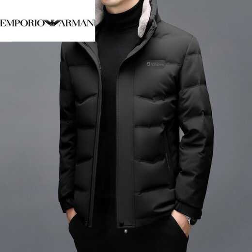 EMPORIO ARMANI Armani thickened down jacket men's short 2026 winter new style removable hood white duck down winter clothing warm and casual green XL 180 (140-155Jin Jin equals 0.5 kg)