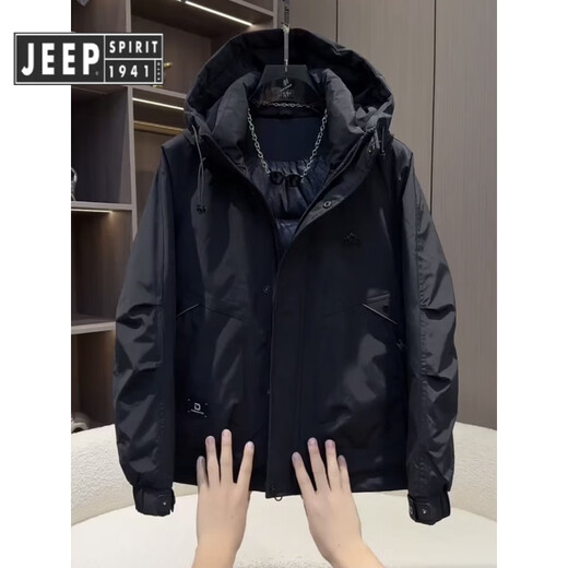 JEEP SPIRIT吉普工装连帽羽绒服男2025冬季新款美式简约青年户外保暖纯色鸭绒 绿色 XL 建议体重140-155斤