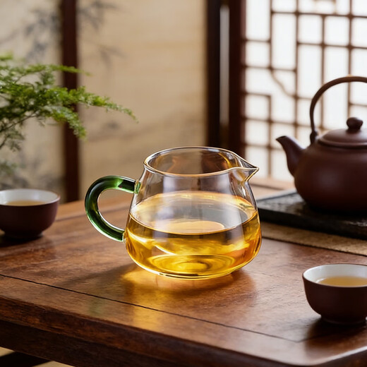 Zanghu Tianxia transparent heat-resistant glass fair cup with handle household thickened high temperature tea sea tea divider Kung Fu tea set accessories Cuiying fair cup 200ml