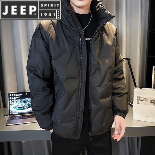 JEEP SPIRIT轻薄款金属灰羽绒服男外套立领袄子2025新款冬季羽绒衣外套帅 黑色 M 建议110斤以内