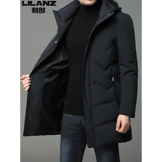 LILANZ Мужская зимняя новая мужская пуховая куртка средней длины утолщенная теплая белая повседневная куртка на утином пуху с капюшоном Модная черная M 170 Рекомендуемый размер 100-120 Jin Jin равен 0,5 кг