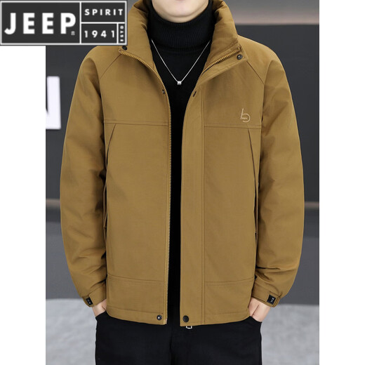 JEEP SPIRIT感轻薄款羽绒服男士冬季新款休闲立领保暖外套刺绣防寒服 咖色 M