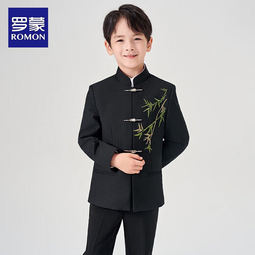 Luo Meng children's Chinese style suit suit boy tunic suit host speech suit new Chinese style performance suit black 170