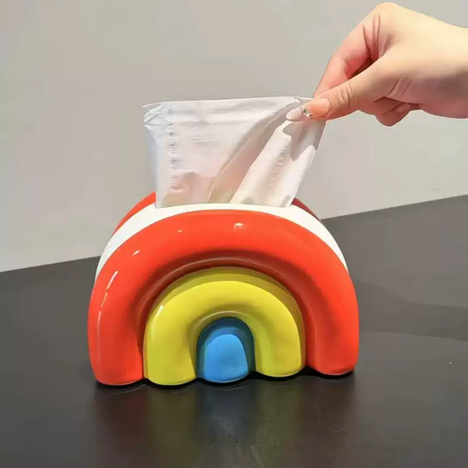 Yusenyi Rainbow high-end hygienic household tissue ceramic paper box creative box-like living room napkin storage box desktop decoration rainbow tissue box (red and yellow)