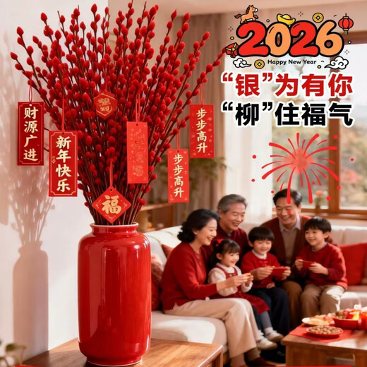 Xingxiang silver willow fresh branches New Year's Eve flowers red silver willow 60cm high 30 pieces + random cards not including pots straight from the source