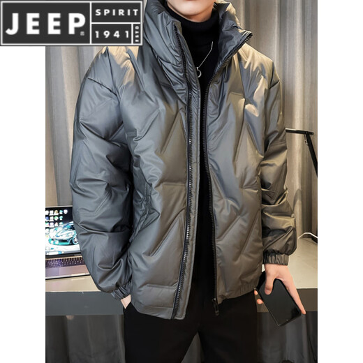 JEEP SPIRIT轻薄款金属灰羽绒服男外套立领袄子2025新款冬季羽绒衣外套帅 黑色 M 建议110斤以内