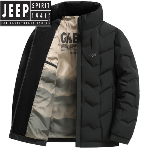 JEEP SPIRIT男士冬季短款羽绒服立领冬装中年休闲潮爸爸装保暖外套 黑色 L 【体重90-110斤】