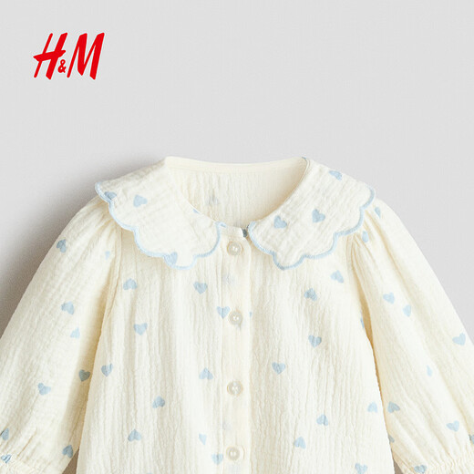 H&M2026 Spring New Children's Clothing Baby Girls Cotton Muslin Top 1316466 Cream/Heart Shape 90 90/52(1.5-2Y)