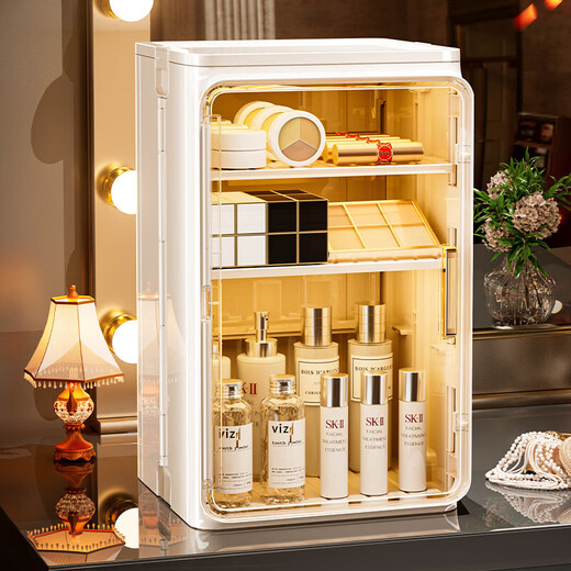 Mei Zhuo Fu cosmetics storage box desktop lipstick powder dust-proof storage rack large capacity perfume skin care dressing table storage box combination pack cream white large + small