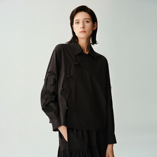 N.Paia N.Paia autumn new satin cotton new Chinese style oblique placket tassel embroidered button-down shirt for women white M