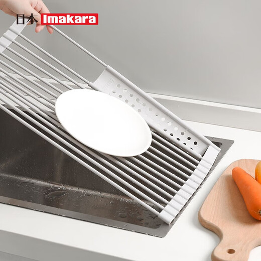 Imakara kitchen dishware and chopsticks drain rack sink side drain basket drainer dishwashing sink dishwasher rack dish rack artifact foldable telescopic sink rack - silicone non-slip