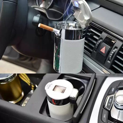 Car ashtray suspended air outlet bracket air conditioning outlet in car with cover to prevent fly ash advanced car ashtray Clivia style white can hang air outlet + ABS flame retardant + LED light