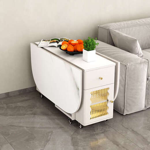 Yusenyi small apartment living room sofa movable coffee table folding side cabinet tea table home coffee table dining table integrated 30cm warm white snow mountain white slate with matching high cabinet