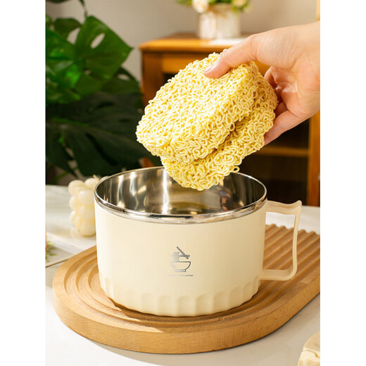 Tuojin imported high-quality, high-looking, personal-specific large-capacity college dormitory handle drained stainless steel instant noodles from Germany, standard large size (black)_comes with matching spoons and chopsticks 1400ml