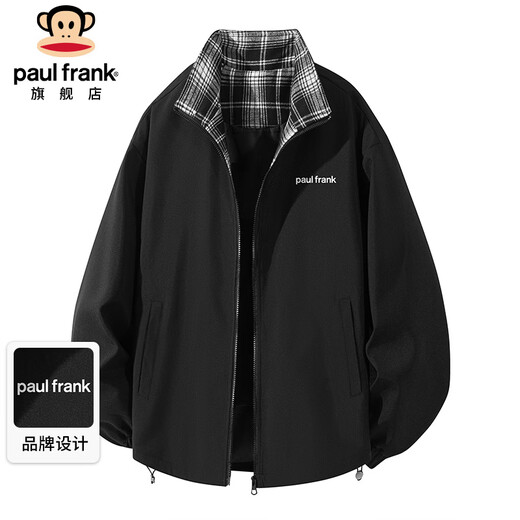 Paul Frank Jacket Men's Spring and Autumn Loose Stand Collar Bomber Jacket Men's Casual Sports Top Men's Black XL