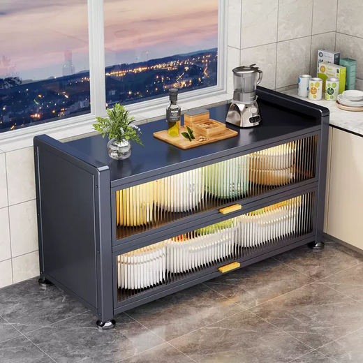 Yusenyi kitchen storage rack floor-standing multi-layer storage cabinet slate dining side storage cabinet multi-functional dust-proof cabinet workbench carbon steel countertop gray 4 layers (length 120x width 32x height 114) wear-resistant and scratch-resistant