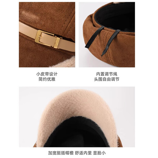 Scarecrow Hat Women's Plush Hat Winter Warm Beret Octagonal Hat Newsboy Hat Windproof Retro Raw Edge Simple Khaki One Size