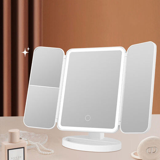 Mirror makeup mirror LED fill light makeup mirror dormitory desktop makeup mirror three-sided folding mirror magnifying makeup mirror three-fold shell mirror 17 points 5*24CM