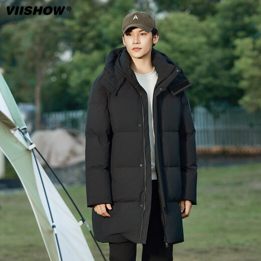 viishow羽绒服加厚中长款保暖加厚休闲时尚情侣90白鸭绒外套男士 黑色 M