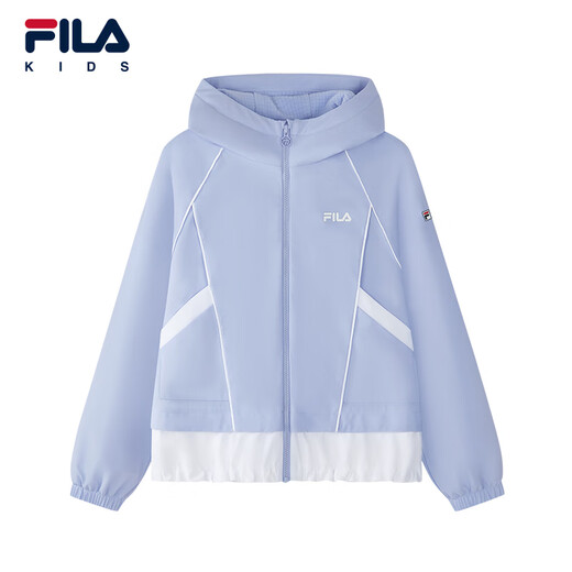 FILA children's jacket 2026 spring new style girls' medium and large children's sports loose hooded top bright light blue-LB 130
