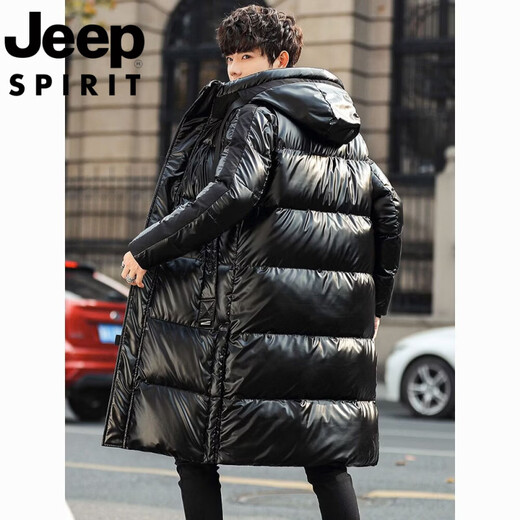 JEEP Мужской пуховик средней длины Jeep International Brand, глянцевая, не требующая стирки, водонепроницаемая зимняя свободная толстая пара, куртка серебристого цвета S (рекомендуемый вес 80-95Jin Jin равен 0,5 кг)