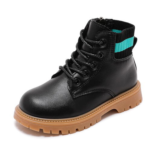 ABJA children's boots 2023 winter new style velvet warm girls' boots non-slip children's street boys' cotton boots black and green 26