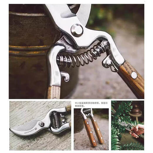 German high-quality gardening scissors, pruning shears, flower gardening and fruit tree pruning scissors, comfortable wooden handles, sharp and labor-saving scissors. Ash? Wooden handle pruning shears. High temperature quenching and extremely sharp. All-steel forged seconds.