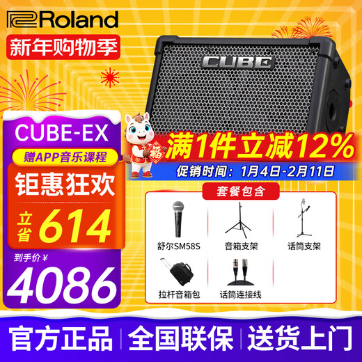 Roland speaker audio CUBE STREET EX guitar playing and singing outdoor live broadcast and internal recording portable roadshow stage performance EX + Shure 58S + microphone stand + bracket + trolley bag