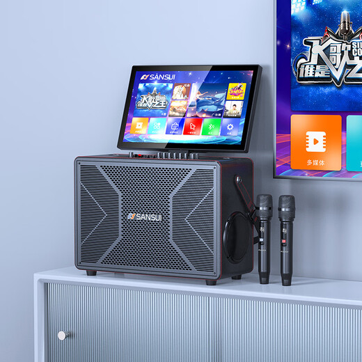 SANSUI Q55 home ktv audio set outdoor karaoke smart audio mobile square dance high-power speaker with display electric acoustic guitar folk instrument speaker three-year membership version