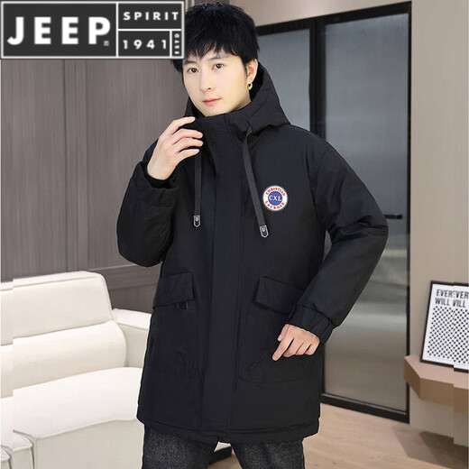 JEEP SPIRIT autumn and winter velvet windbreaker jacket men's high school cotton coat mid-length thickened jacket parka black 2801 3XL 150-170Jin Jin is equal to about 0.5 kg