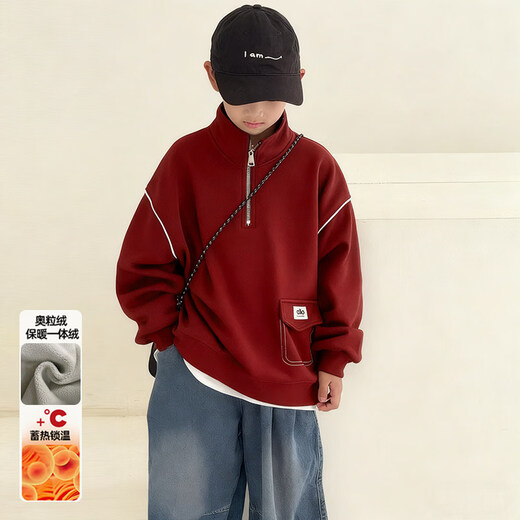 Disney Boys Red Sweatshirt Autumn and Winter New Zodiac New Year Children's Winter Year of the Horse Thickened and Velvet New Year's Greeting Clothes for New Year Cotton Jackets Red and Velvet Thickened 140 cm