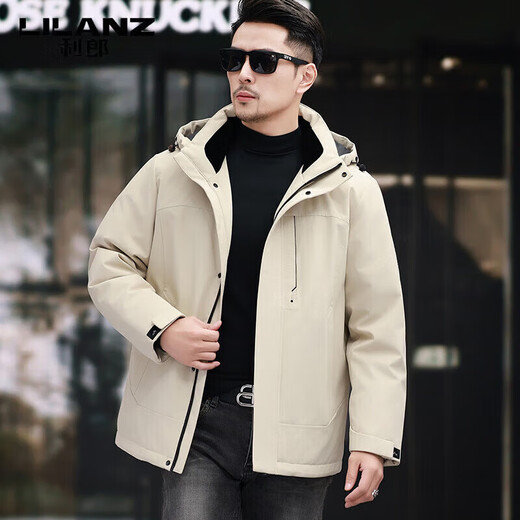 LILANZ men's down jacket brand 2025 new winter detachable hat trendy cold and windproof men's jacket off-white M 170