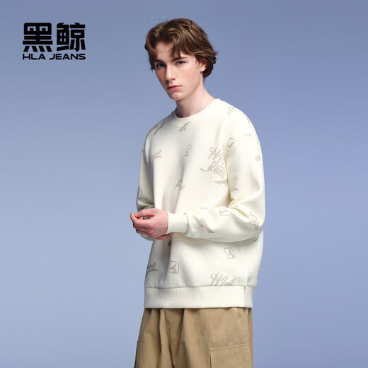 HLA Hailan House's black whale printed round neck sweatshirt men's letter printed top loose long sleeves