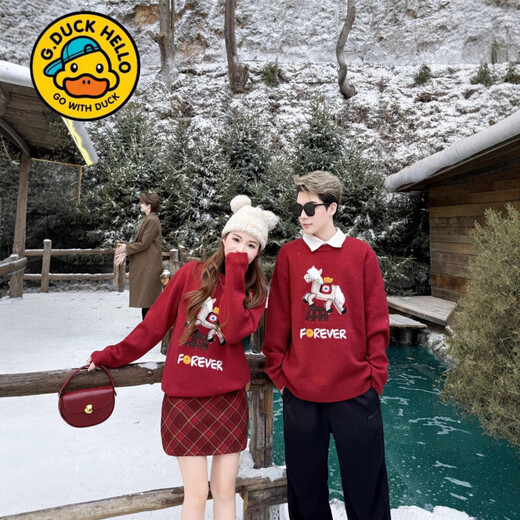 G.duck parent-child wear red New Year sweater thick winter family of three infants and children 2026 new sweater mother and daughter wear New Year's greetings clothes red 80 cm
