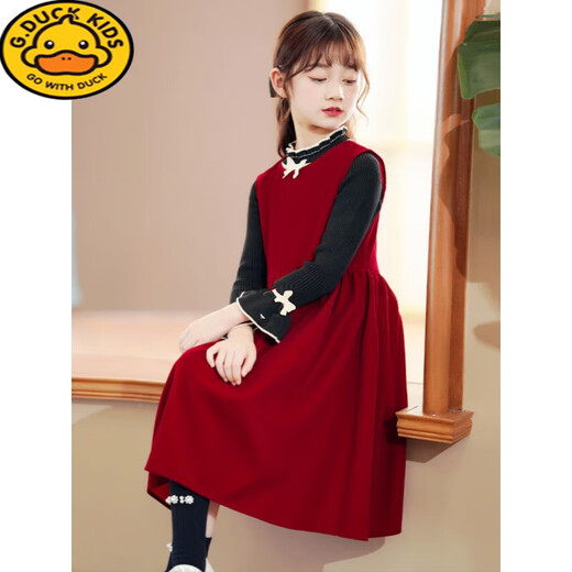 G.duck3-16 years old children's clothing girls dress autumn and winter 2024 new style little girl style princess skirt suit children two pieces Q16 wine red skirt (single skirt) 140