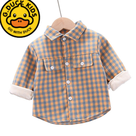 G.duck boys' velvet warm bottoming shirt autumn and winter children's style plaid shirt 1-3 baby girl 6 cardigan jacket top MTY shirt velvet 100cm recommended for 2-3 years old