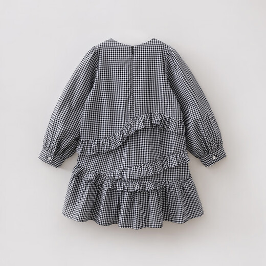 MARC&JANIE Mark Jenny literary plaid girls' lace dress children's skirt 2026 spring new style 560196 black plaid 110 (recommended height 101-110)