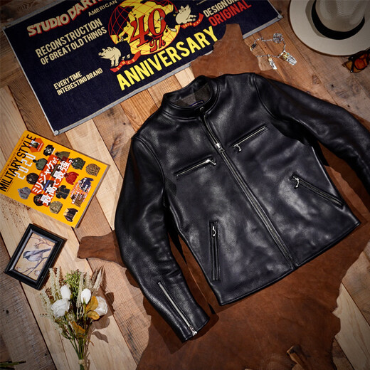 CHEVALPES international first-line brand classic water-dyed cowhide J100 stand-up collar 1930S full-grain cowhide leather jacket men's motorcycle short full-grain cowhide S