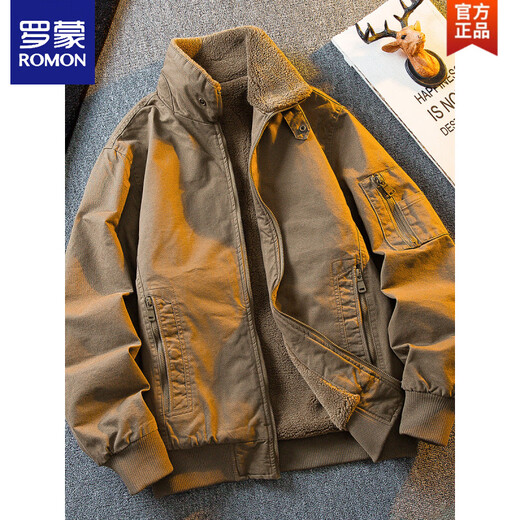 ROMON HPCP American Workwear Military Style Flight Suit Jacket Men's Winter Warm Plus Velvet Thickened Lamb Wool Cotton Jacket Military Green Upgrade 2.0 Upgrade Pocket Version M (95-115Jin Jin equals 0.5kg)