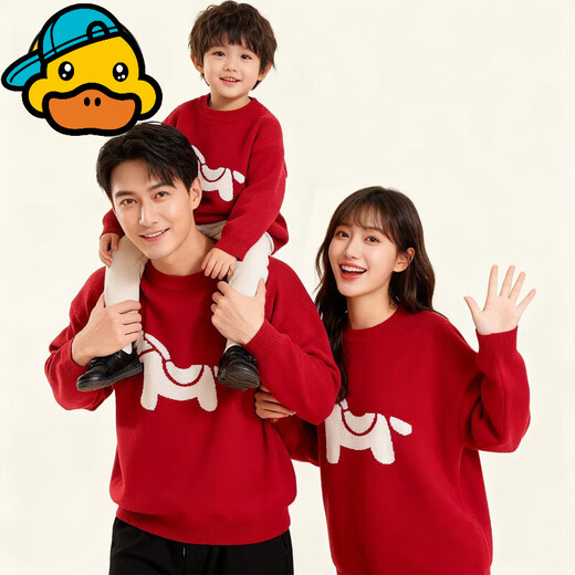 G.duck Year of the Horse parent-child clothing for a family of three 2026 new Spring Festival New Year's greetings clothes mother and son mother-daughter red New Year sweater red 175 L