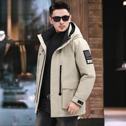 JEEP SPIRIT Jeep American Down Jacket Men's 2025 Winter New Fashionable Workwear for Young and Middle-aged Duck Down Cold Warm Jacket 9915 Khaki XL 180 (Suitable for weight 140-160Jin Jin equals 0.5 kg)