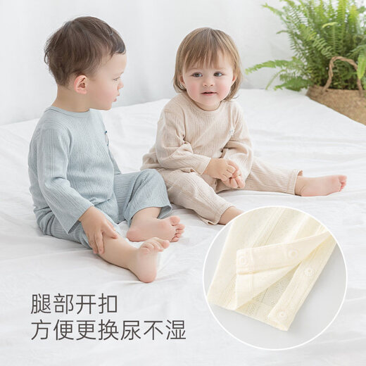 Wooden cotton baby long-sleeved jumpsuit summer male and female baby pure cotton jumpsuit thin breathable air-conditioned crawler suit summer oatmeal color small 100% cotton summer style 90cm