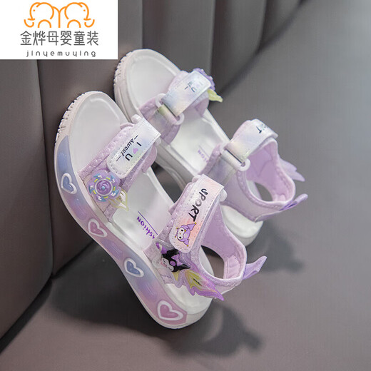 Yujiyu Girls Sandals Summer New 2025 Children's Beach Shoes Soft Sole Children's Shoes Non-Slip Middle and Large Children's Girls Princess Shoes Purple-Velcro Adjustable Front and Back 25 Sizes Inner Length 16cm